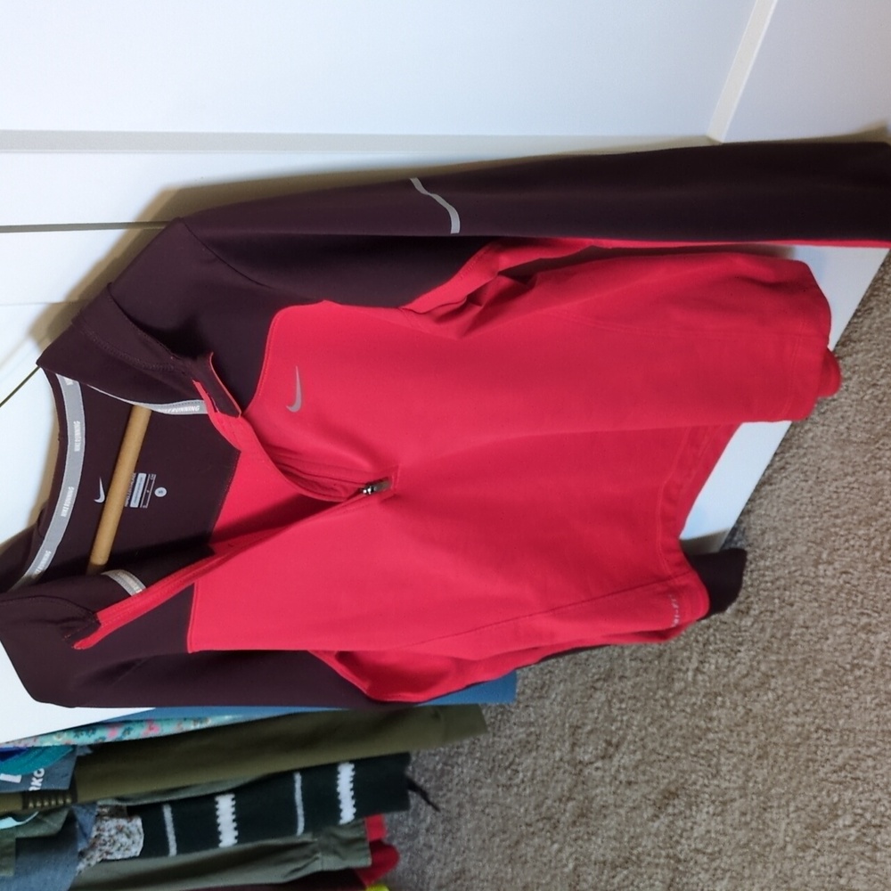 Nike running longshoremen dri-fit top. Size small red and maroon color.